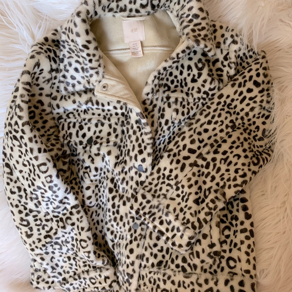 H&M Faux Leopard Fur Denim Jacket Sz XS